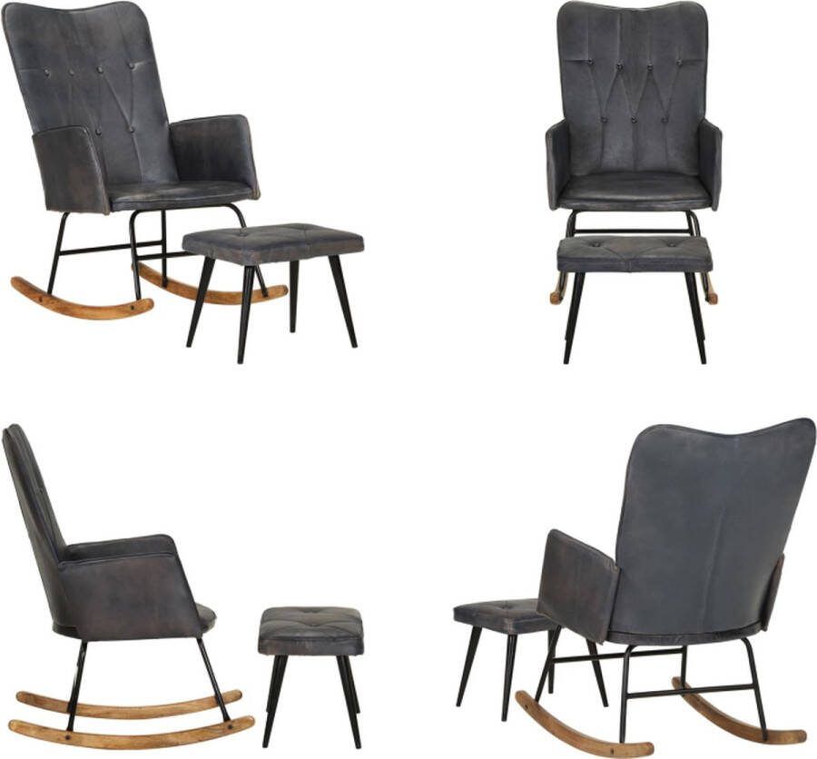 VidaXL Schommelstoel met voetensteun echt leer grijs Schommelstoel Schommelstoelen Schommelende Stoel