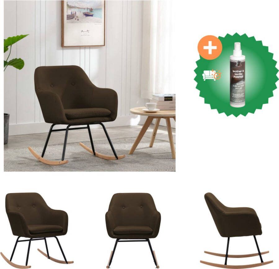 VidaXL Schommelstoel Modern Ontwerp Stof Beukenhouten Poten Bruin 60x71x79 cm Schommelstoel Inclusief Reiniger