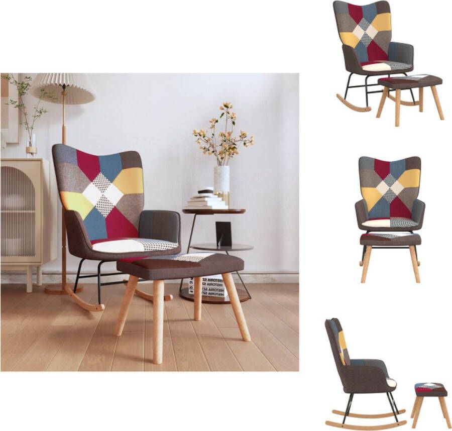 VidaXL Schommelstoel Patchwork Relaxstoel met voetenbank Meerkleurig 61 x 78 x 98 cm Montage vereist Schommelstoel