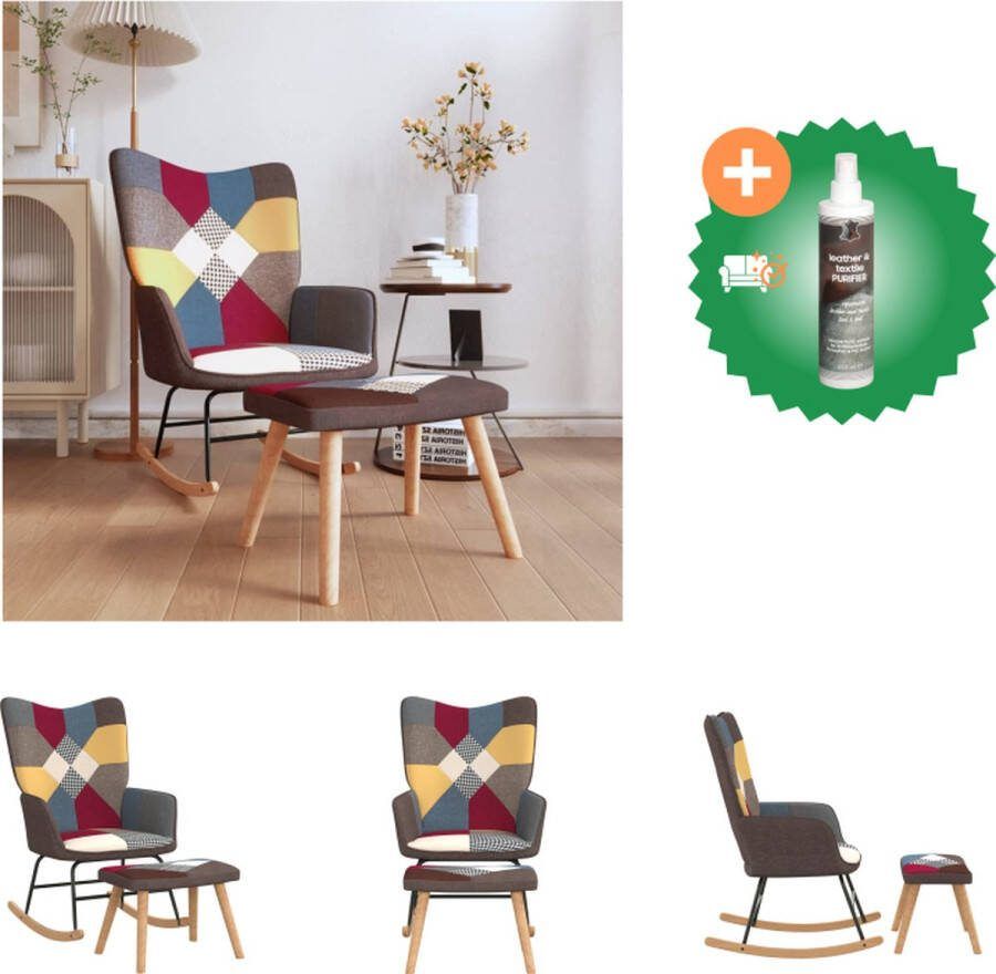 VidaXL Schommelstoel Patchwork Relaxstoel met voetenbank Meerkleurig 61 x 78 x 98 cm Montage vereist Schommelstoel Inclusief Reiniger