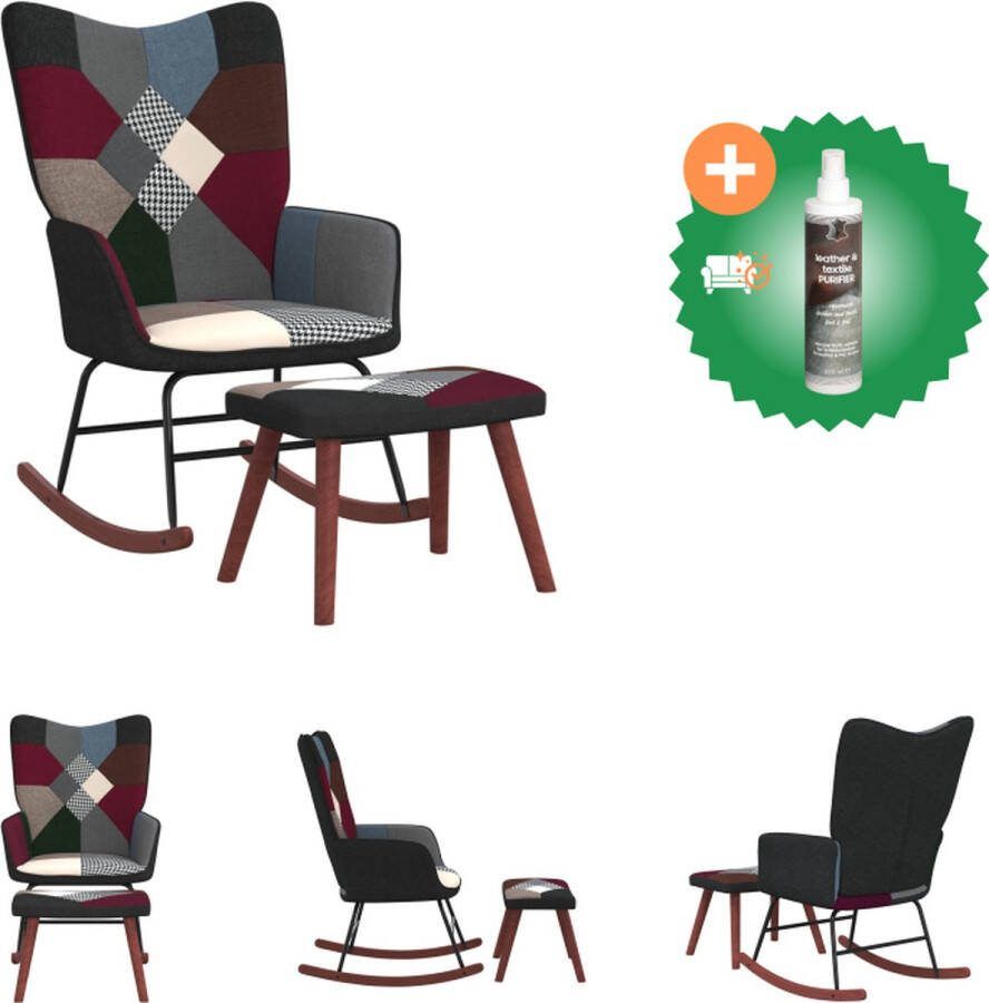 VidaXL Schommelstoel Patchwork Relaxstoel met Voetenbank Meerkleurig 61 x 78 x 98 cm Schommelstoel Inclusief Reiniger