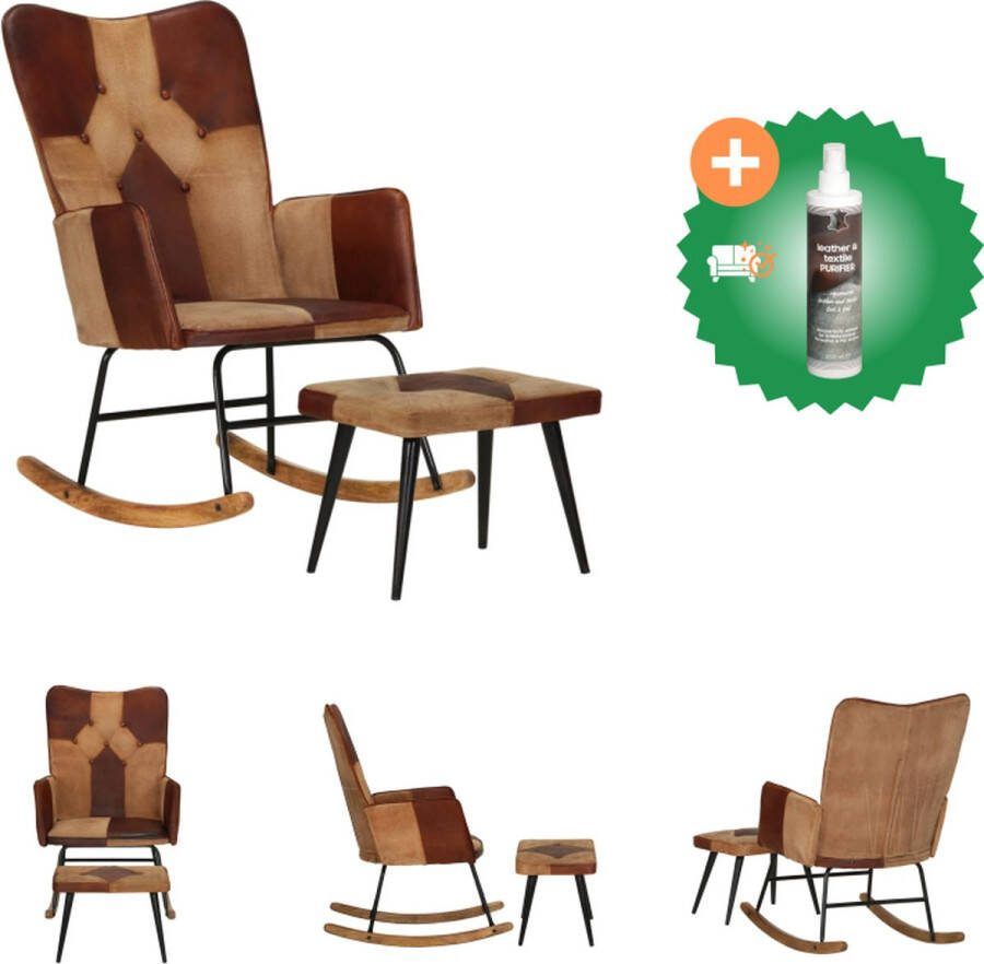 VidaXL Schommelstoel Relax Bruin 56 x 74 x 93 cm Echt leer Schommelstoel Inclusief Reiniger