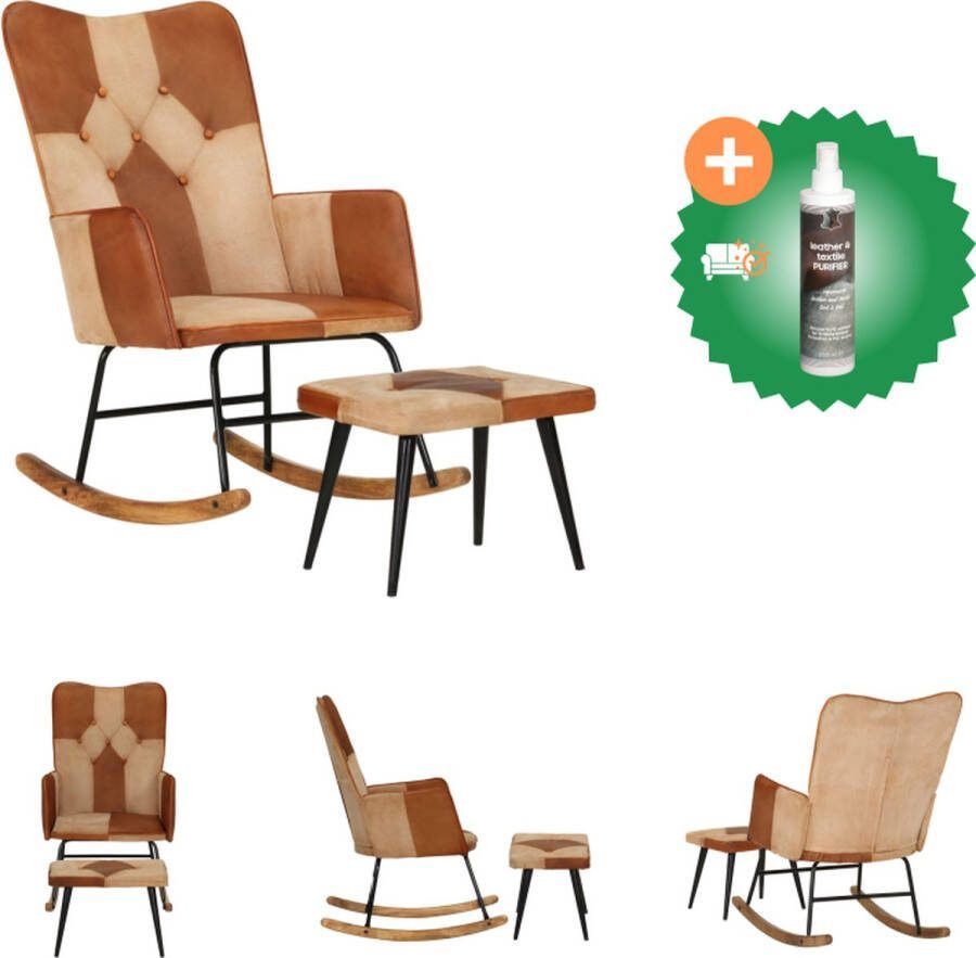 VidaXL Schommelstoel relaxstoel Woonkamer slaapkamer loungemeubel 56 x 74 x 93 cm Echt leer Schommelstoel Inclusief Reiniger