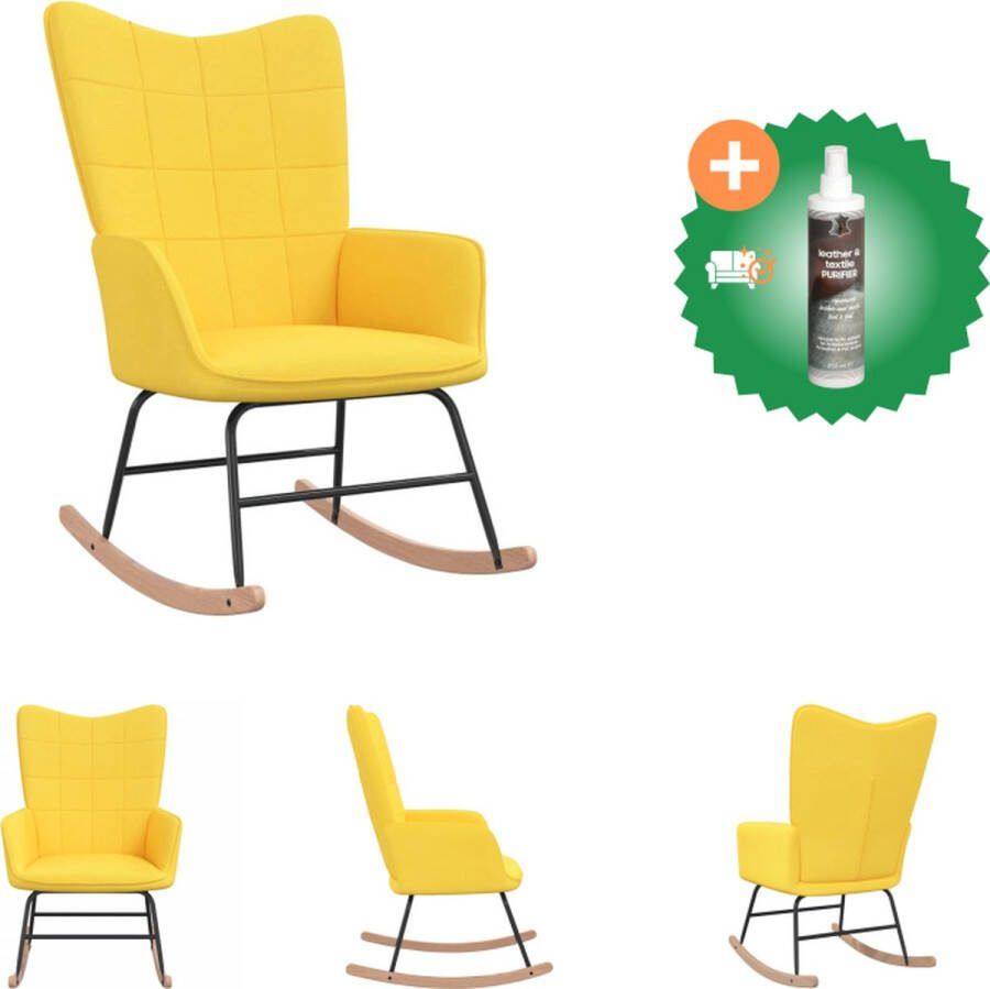 VidaXL Schommelfauteuil Blokpatroon 61 x 78 x 98 cm Mosterdgeel Schommelstoel Inclusief Reiniger