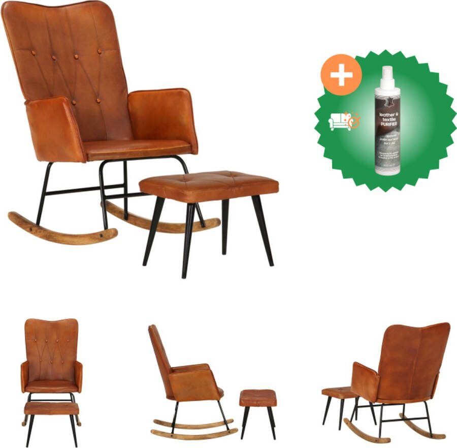 VidaXL Schommelstoel Tan Gestoffeerd Leder 56x74x93 cm Comfortabel Schommelstoel Inclusief Reiniger