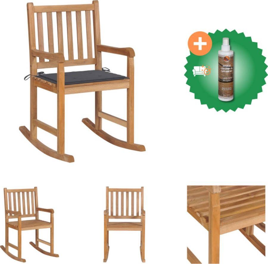 VidaXL Schommelstoel Teakhout 58x92.5x106 cm Antraciet kussen Tuinstoel Inclusief Houtreiniger en verfrisser