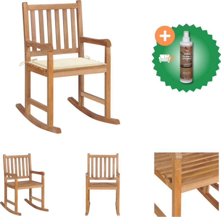 VidaXL Schommelstoel Teakhout 58x92.5x106 cm Crème kussen Tuinstoel Inclusief Houtreiniger en verfrisser
