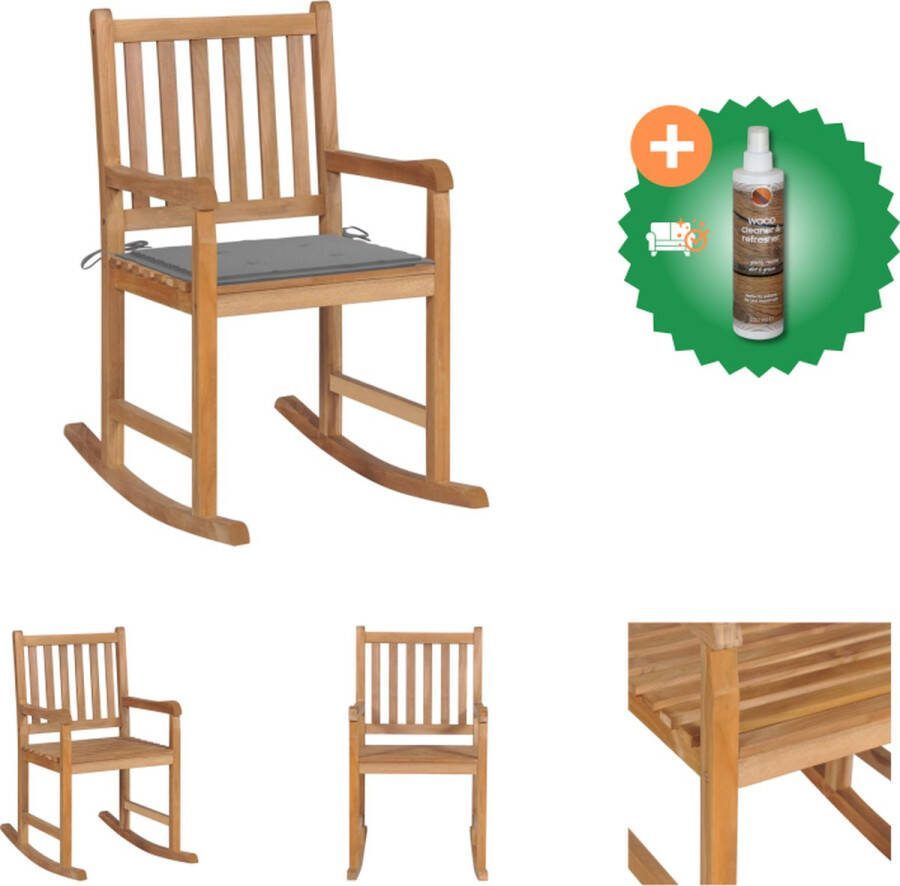 VidaXL Schommelstoel Teakhout 58x92.5x106 cm Grijs kussen Tuinstoel Inclusief Houtreiniger en verfrisser