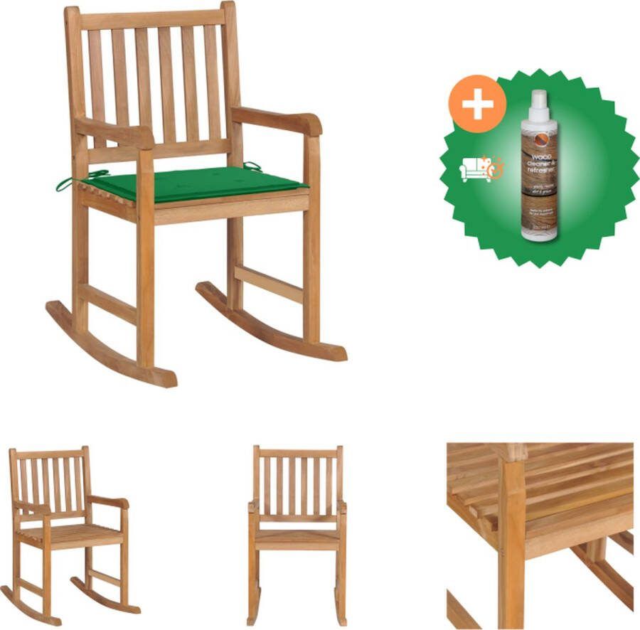 VidaXL Schommelstoel Teakhout 58x92.5x106 cm Groen kussen Tuinstoel Inclusief Houtreiniger en verfrisser