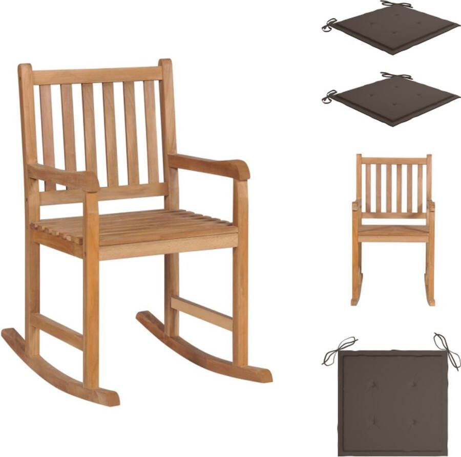 VidaXL Schommelstoel Teakhout 58x92.5x106 cm Taupe kussen Tuinstoel