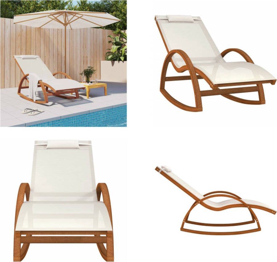 VidaXL Schommelstoel textileen en massief populierenhout wit Schommelstoel Schommelstoelen Stoel Loungestoel
