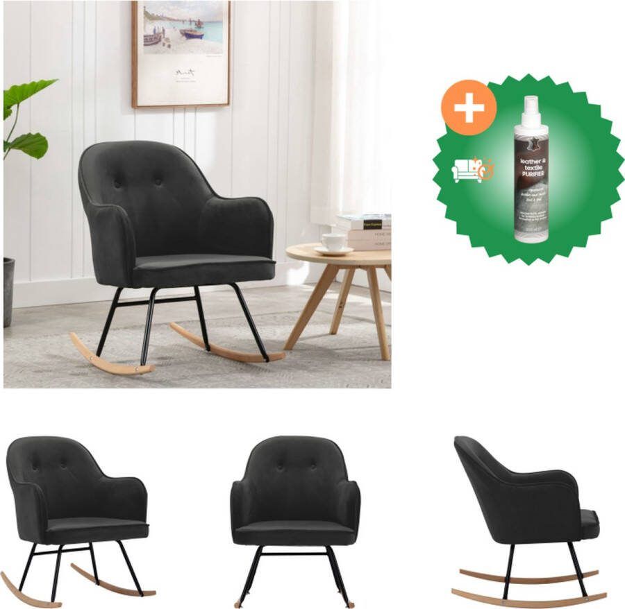 VidaXL Schommelstoel Velvet Donkergrijs Zwart 60 x 74 x 84 cm Fluweel Beukenhout IJzer Schommelstoel Inclusief Reiniger