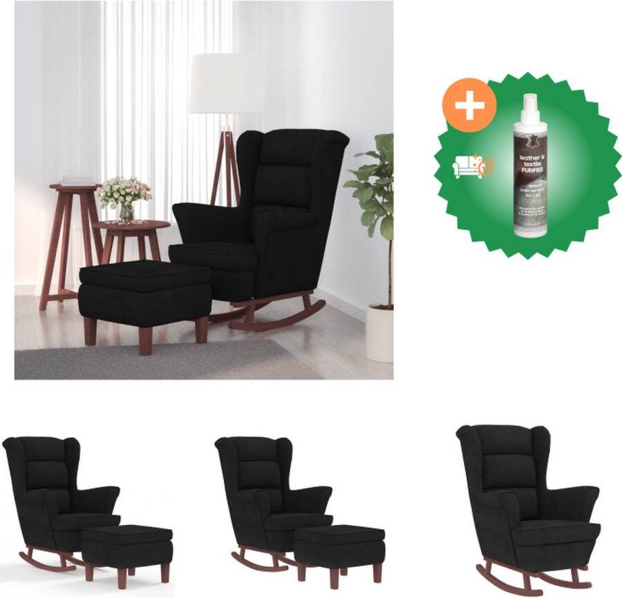 VidaXL Schommelstoel Zwart fluweel 78 x 93 x 97 cm Met voetenbank Schommelstoel Inclusief Reiniger