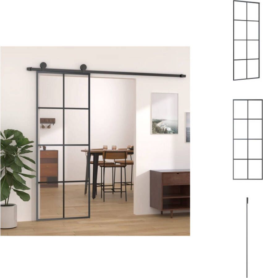 VidaXL Schuifdeur Zwart 76 x 205 cm Stabiel aluminium frame Transparant glas Veilig en stil Deurhor