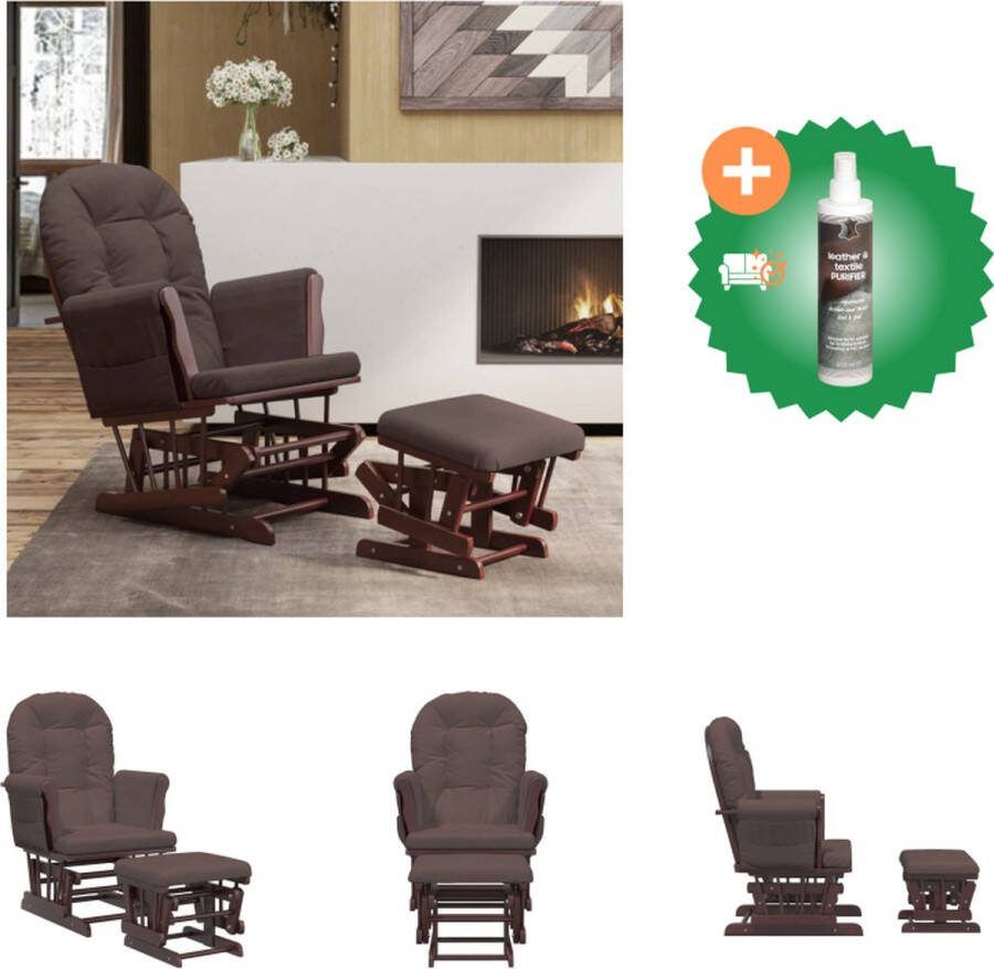 VidaXL Schuifstoel met kruk Relaxstoel en voetenbank Trendy design 70x72x107cm Massief rubberwood Bruin 110kg draagvermogen Schommelstoel Inclusief Reiniger