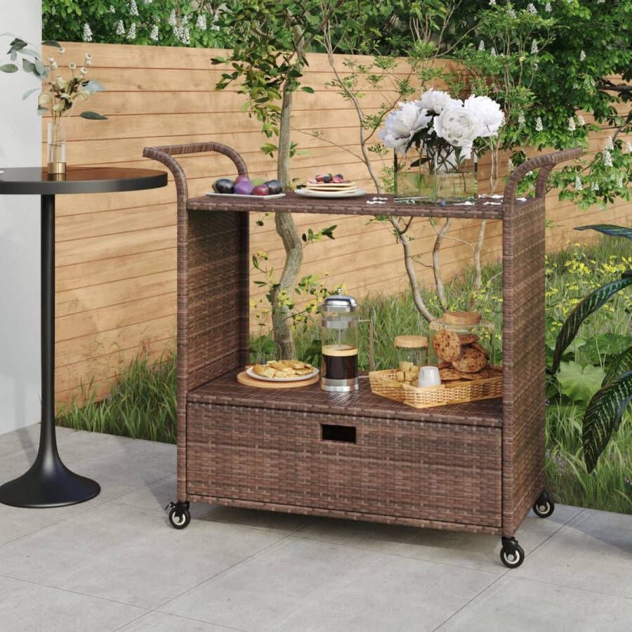 VidaXL -Serveerwagen-met-lade-100x45x97-cm-poly-rattan-bruin