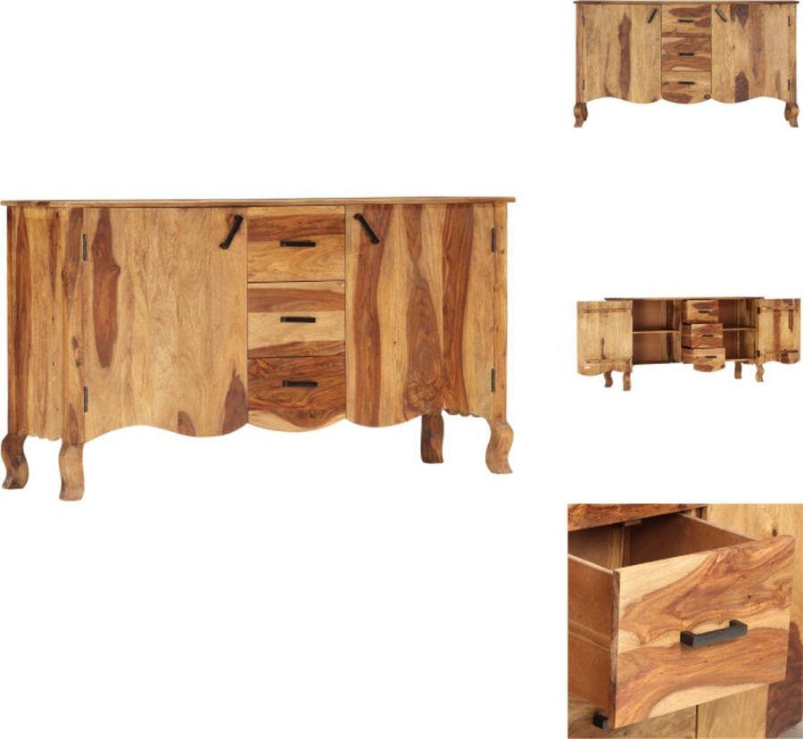VidaXL Sheeshamhouten dressoir 145 x 40 x 80 cm 3 lades en 2 deuren Keukenkast