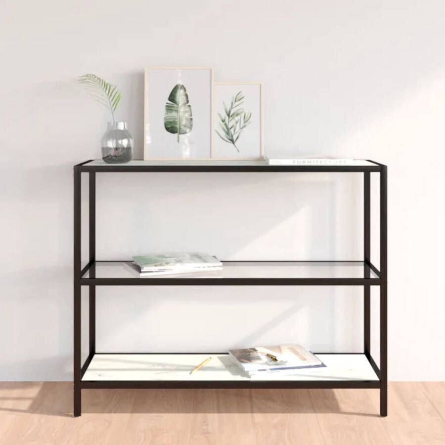 VidaXL Sidetable 100x36x90 cm gehard glas transparant en wit marmer