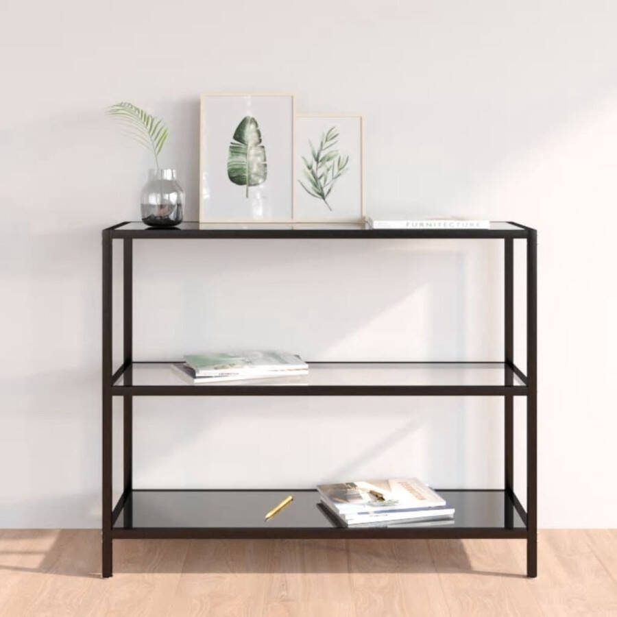 VidaXL Sidetable 100x36x90 cm gehard glas transparant en zwart