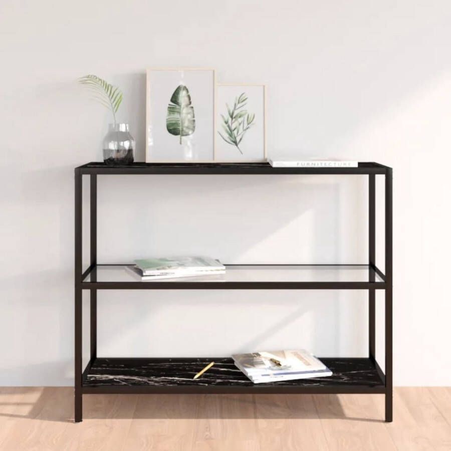 VidaXL Sidetable 100x36x90 cm gehard glas transparant en zwart marmer