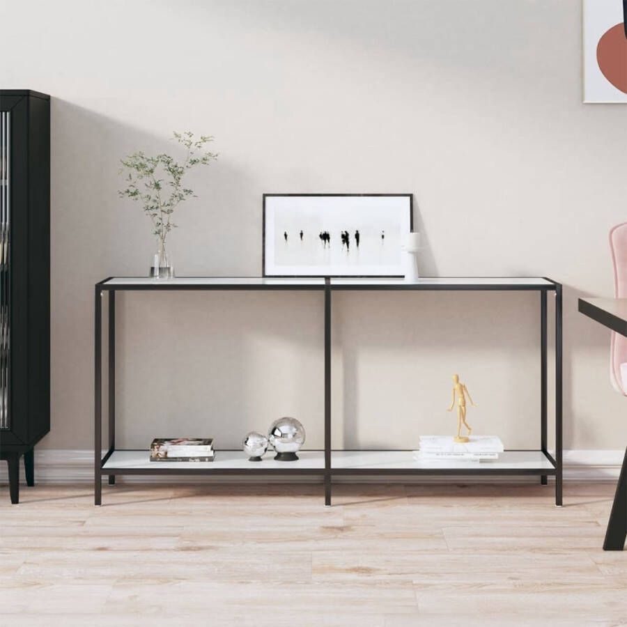 VidaXL Sidetable 160x35x75 5 cm gehard glas wit marmer