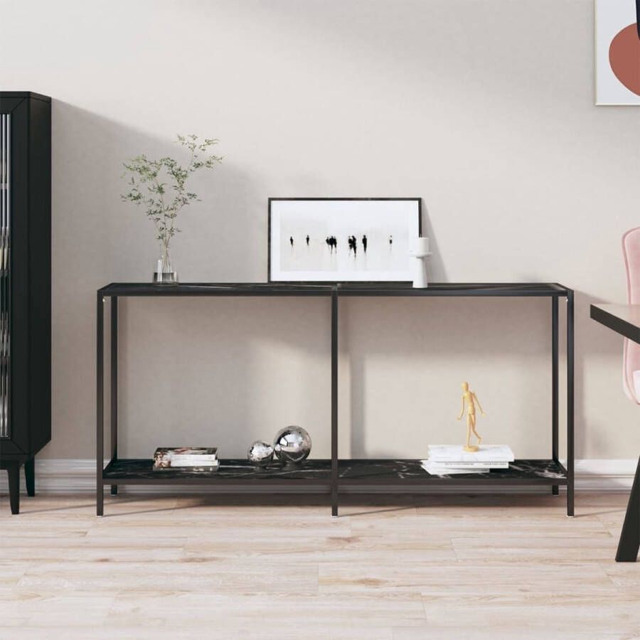 VidaXL Sidetable 160x35x75 5 cm gehard glas zwart marmer