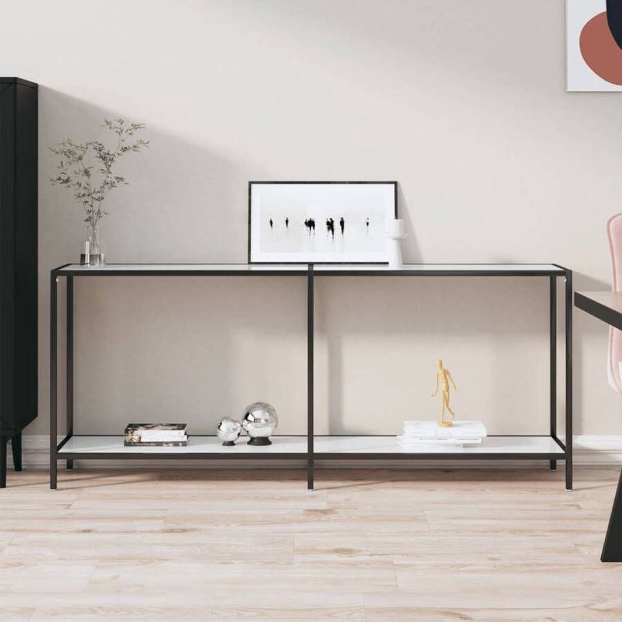 VidaXL Sidetable 180x35x75 5 cm gehard glas wit marmer