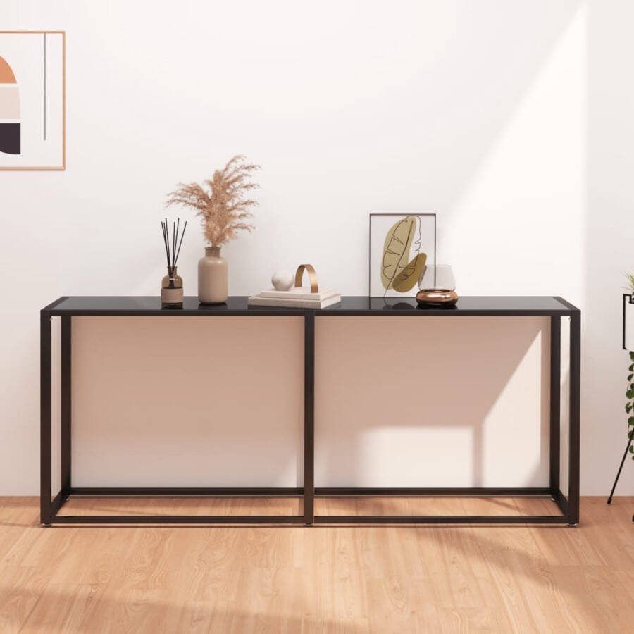VidaXL Sidetable 180x35x75 5cm gehard glas zwart