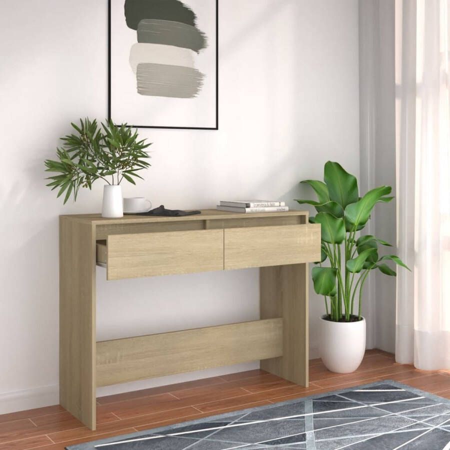 VidaXL Sidetable kleur eiken 100x35x76 5 cm spaanplaat