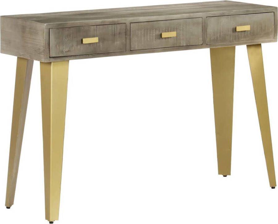 VidaXL Sidetable massief mangohout grijs met messing 110x35x76 cm