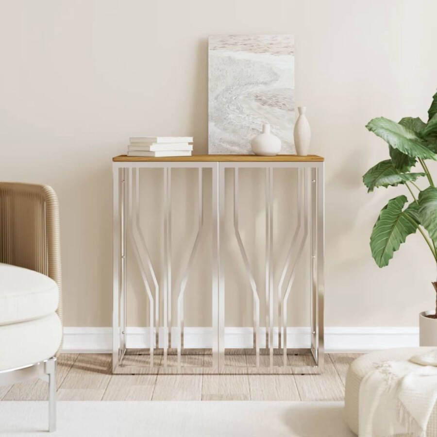 VidaXL Sidetable zilver roestvrij staal en massief acaciahout