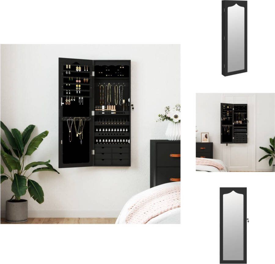 VidaXL Sieradenkast 6 lades Spiegel Afsluitbaar Zwart 37.5x10x106 cm Spiegel