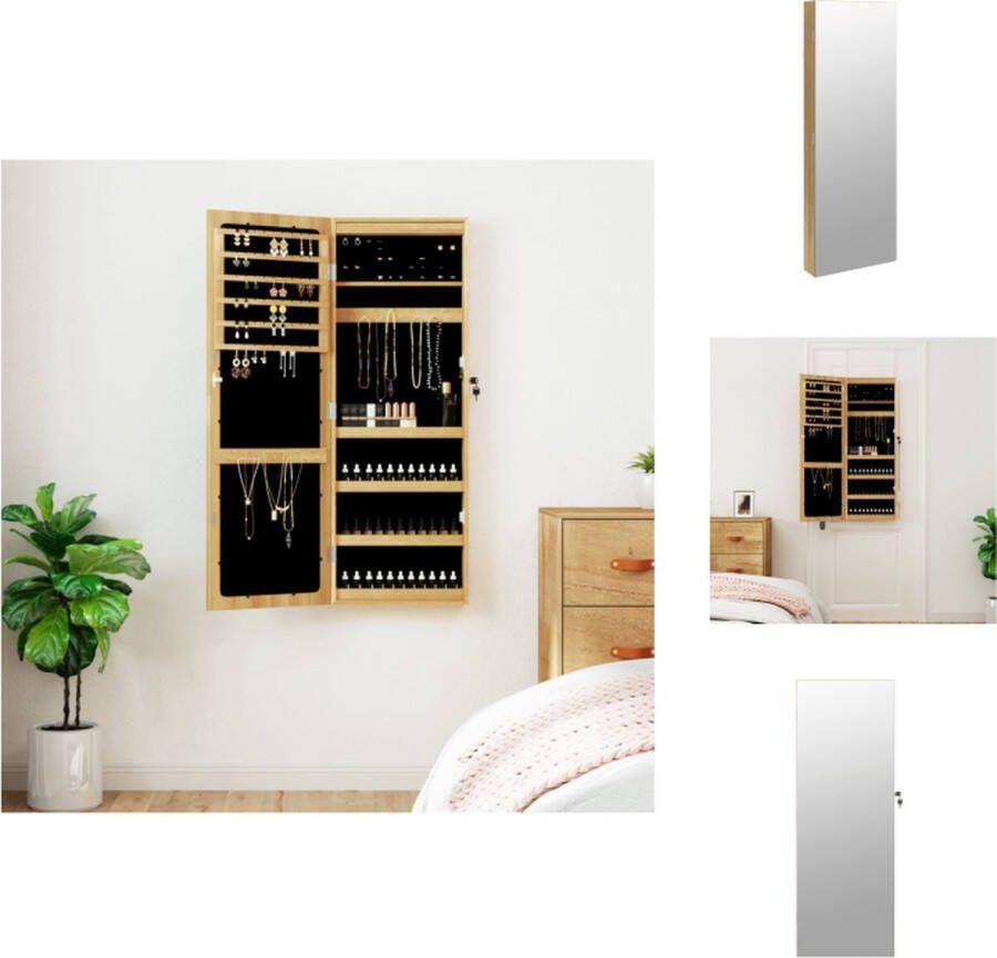 VidaXL Sieradenkast LED-verlichting Bewerkt hout 37.5 x 10 x 106cm Afsluitbaar Spiegel