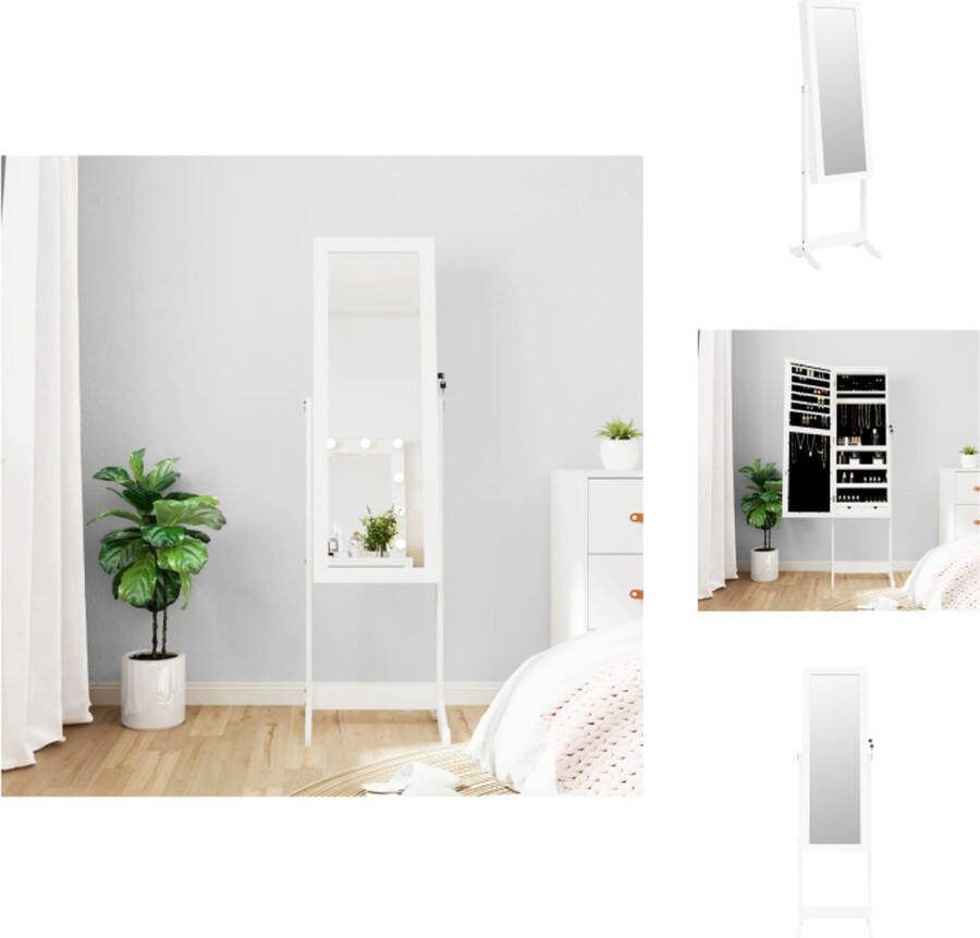 VidaXL Sieradenkast LED-verlichting Bewerkt hout Wit 42 x 38 x 151.5 cm Spiegel