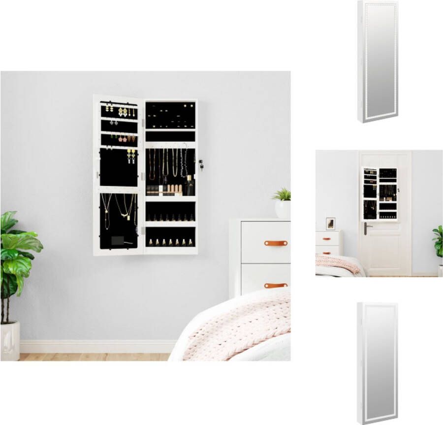 VidaXL Sieradenkast met LED-verlichting Wit 31.5 x 9 x 90 cm Duurzaam praktisch en ruimtebesparend Spiegel