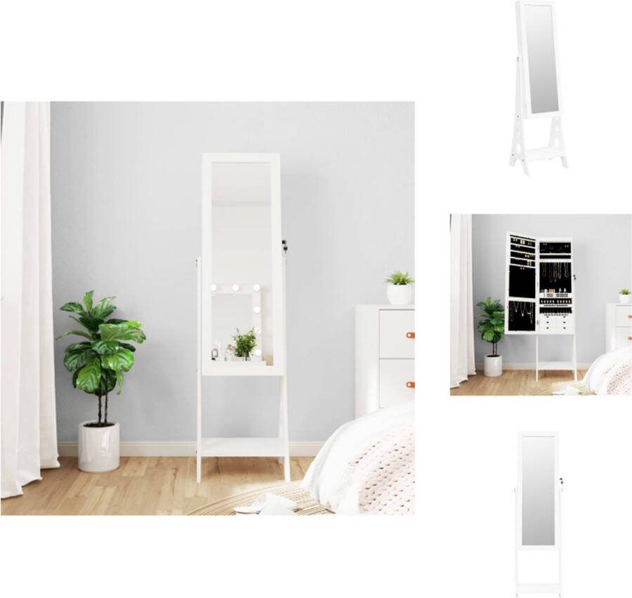 VidaXL Sieradenkast met LED-verlichting Wit 42 x 40 x 151.5 cm 6 lades Afsluitbaar Spiegel