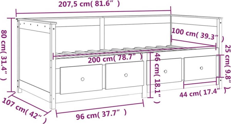 VidaXL -Slaapbank-100x200-cm-massief-grenenhout-zwart