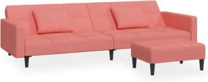 VidaXL Slaapbank 2-zits met 2 kussens en voetenbank fluweel roze