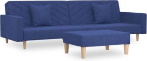 VidaXL Slaapbank 2-zits Met 2 Kussens En Voetenbank Stof Blauw