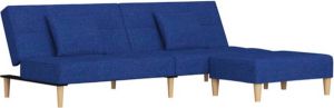VidaXL Slaapbank 2-zits met 2 kussens en voetenbank stof blauw