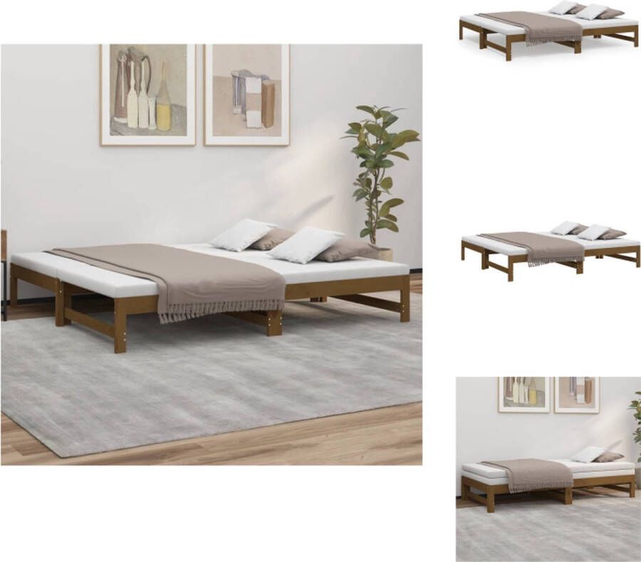 VidaXL slaapbank grenen hout uitschuifbaar honingbruin 195.5 x 148 x 30 cm incl montagehandleiding Bed