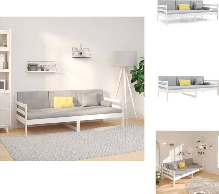 VidaXL Slaapbank Grenenhout Bed met 3-zijdig bedhek Gelat ontwerp Wit 203.5 x 85.5 x 69.5 cm Geschikte matras- 80 x 200 cm Bed