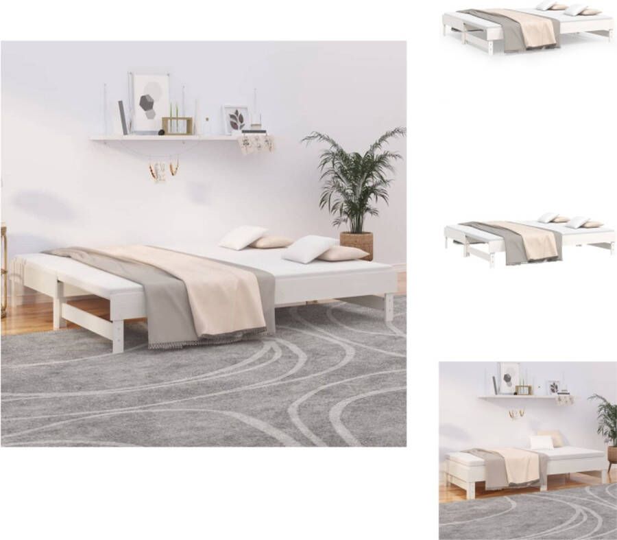 VidaXL Slaapbank Grenenhout Uitschuifbaar Gelat Ontwerp Wit 202.5 x 180 x 33.5 cm Geschikt voor 90x200 cm matras (excl matras) Bed