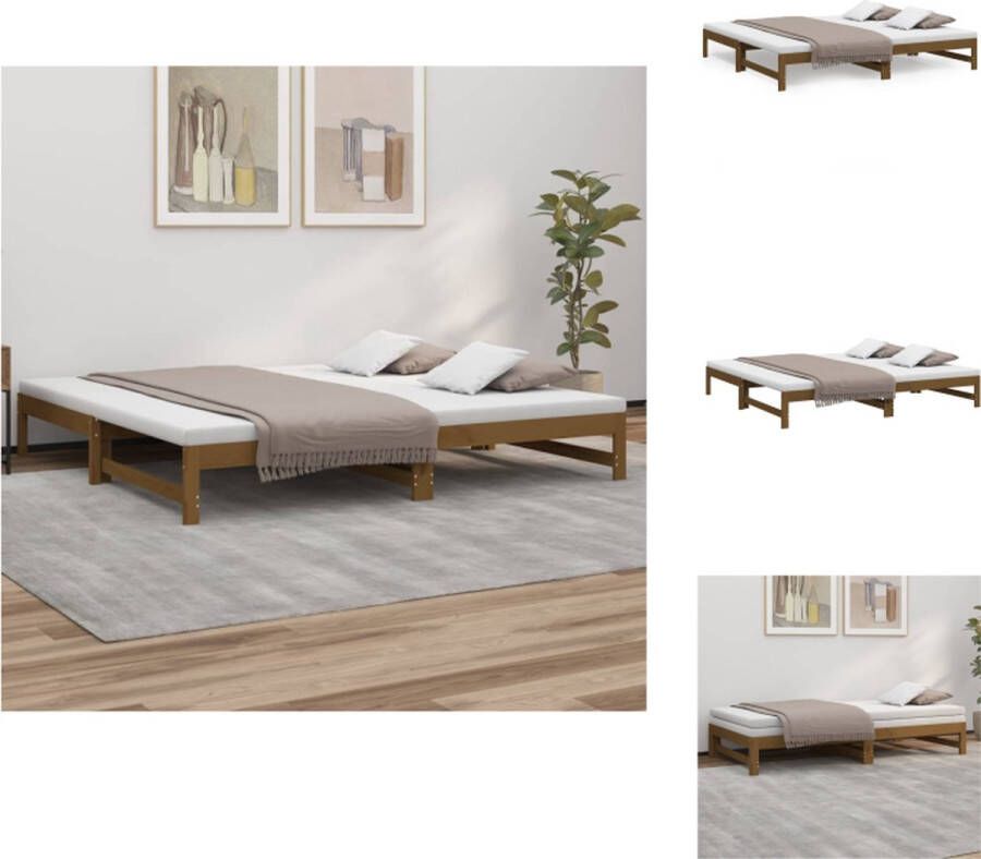 VidaXL Slaapbank Grenenhout Uitschuifbaar Honingbruin 205.5 x 198 x 30 cm Geschikt voor 100 x 200 cm matras (2 vereist) Bed