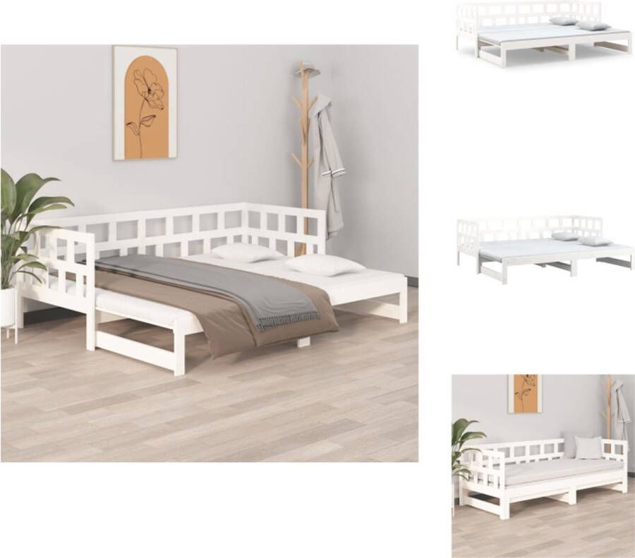 VidaXL Slaapbank Grenenhout Uitschuifbaar Met Zijwand Wit 204 x 160 cm Geschikt voor 80 x 200 cm matrassize Bed
