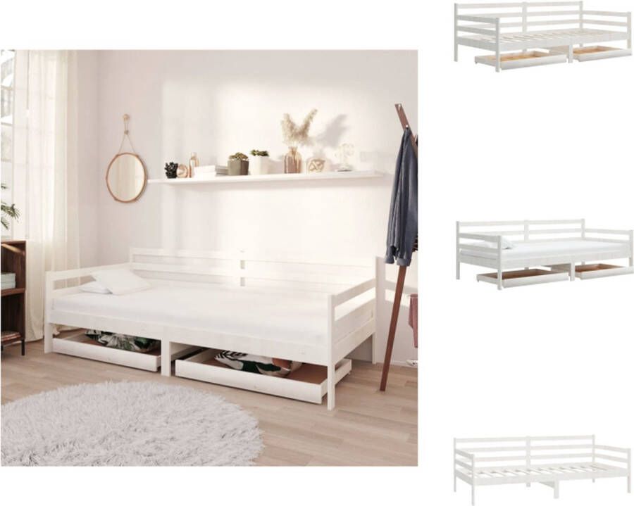 VidaXL Slaapbank Hout Wit 204 x 98 x 70 cm Inclusief 2 bedladen Bed