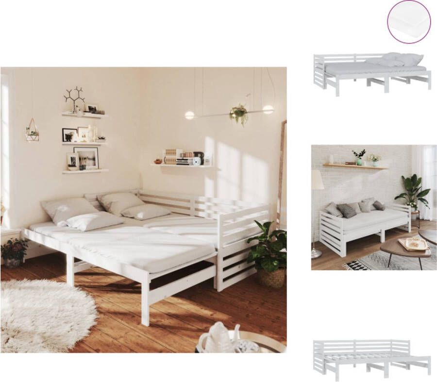 VidaXL Slaapbank Houten Slaapbank 203.5 x 185 x 68.5 cm wit Massief grenenhout Met 2 matrassen Bed