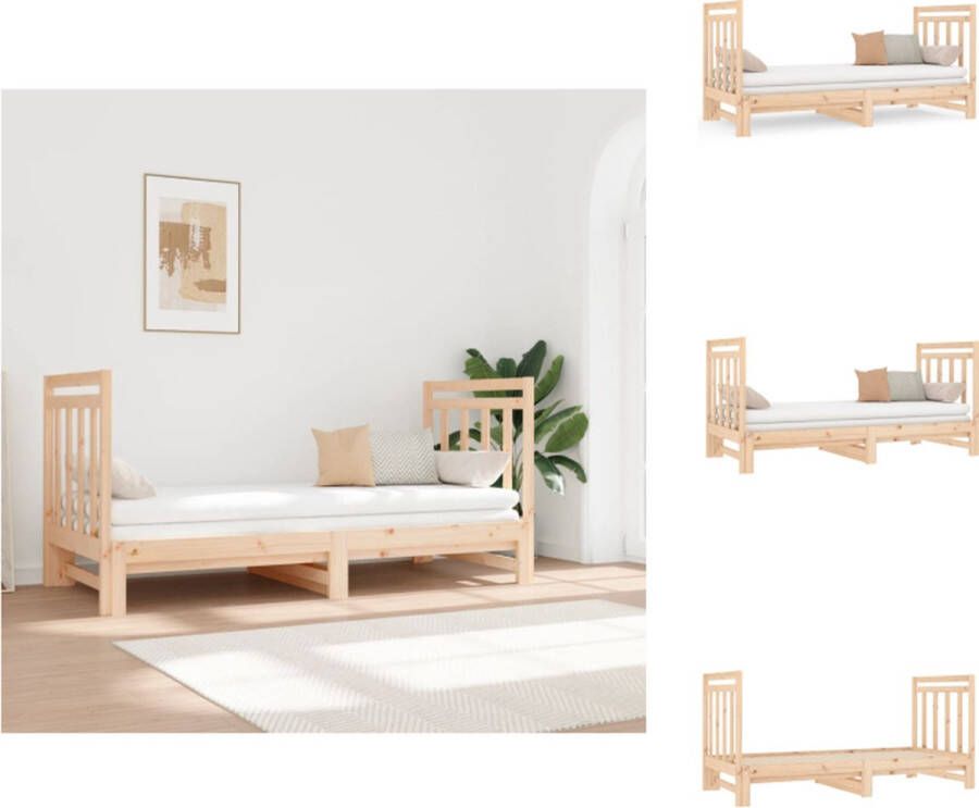 VidaXL Slaapbank Logeerbed 195.5 x 182 cm Massief grenenhout Gelat ontwerp Uitschuifbaar bed