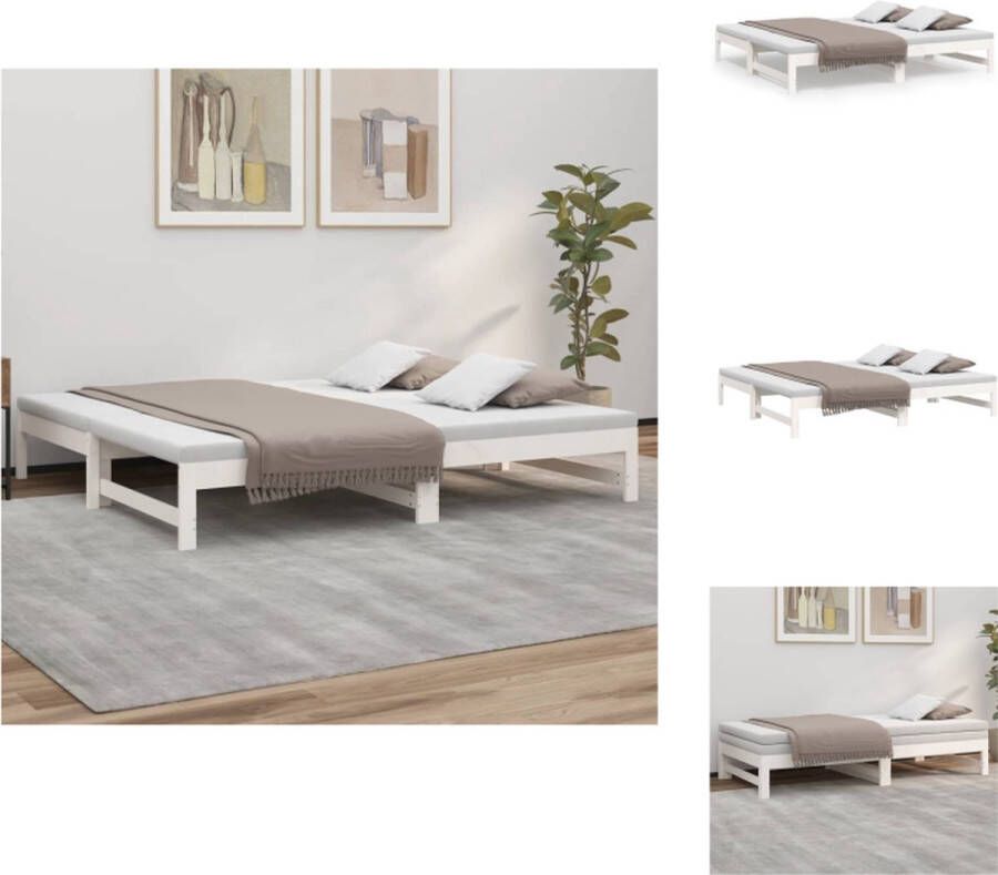 VidaXL Slaapbank Massief grenenhout Uitschuifbaar Gelat ontwerp Eenvoudig gebruik Wit 195.5x179x30cm Bed