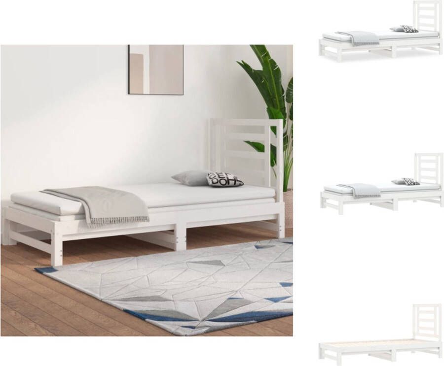 VidaXL Slaapbank Massief Grenenhout Uitschuifbaar Wit 195.5 x 182 x 30 cm Comfortabele ondersteuning Bed